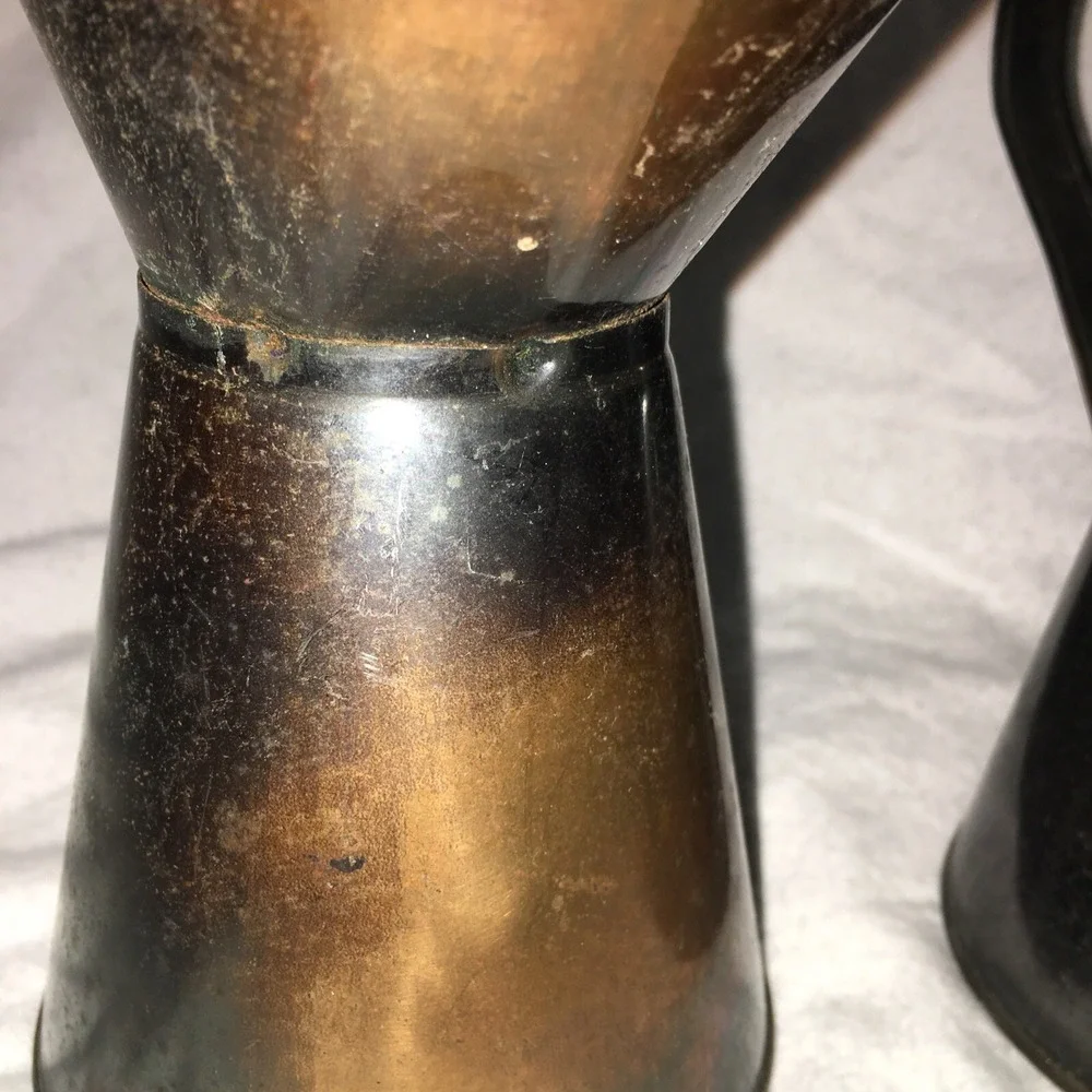 Vintage Rustic Copper and Brass Pitchers Primitive Patina Farmhouse Decor